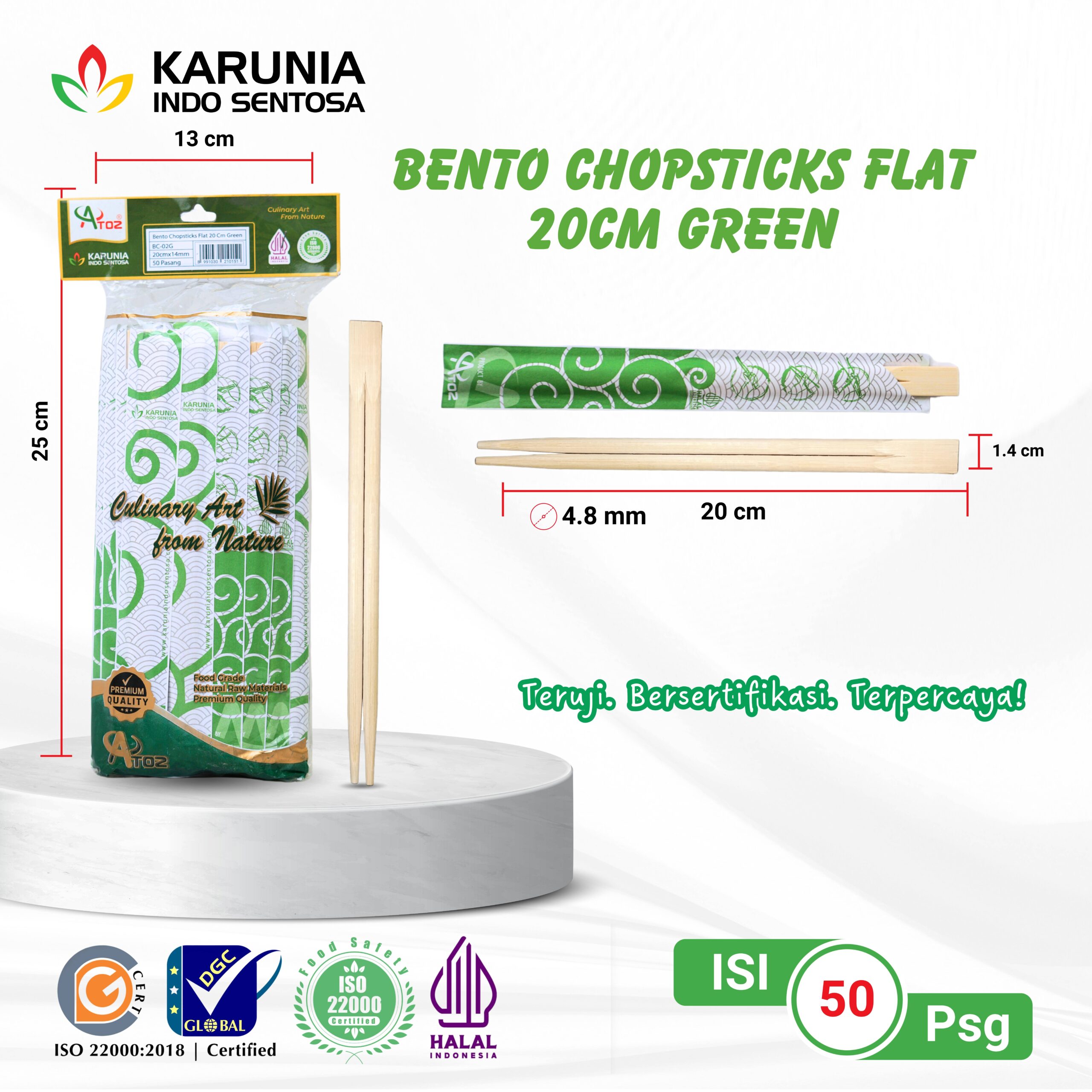 BENTO CHOPSTICKS FLAT 20CM GREEN
