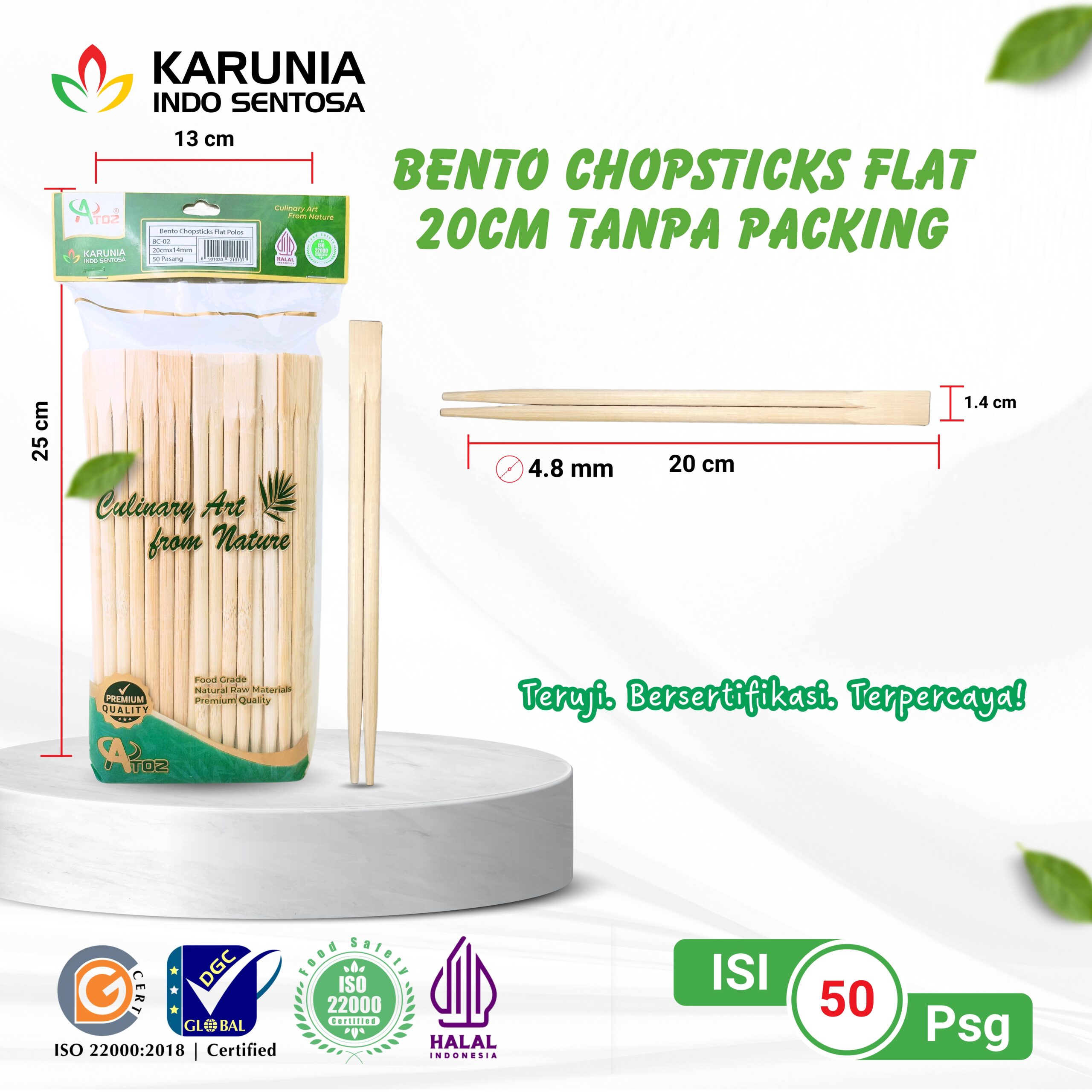 BENTO CHOPSTICKS FLAT 20CM [TANPA PACKING]