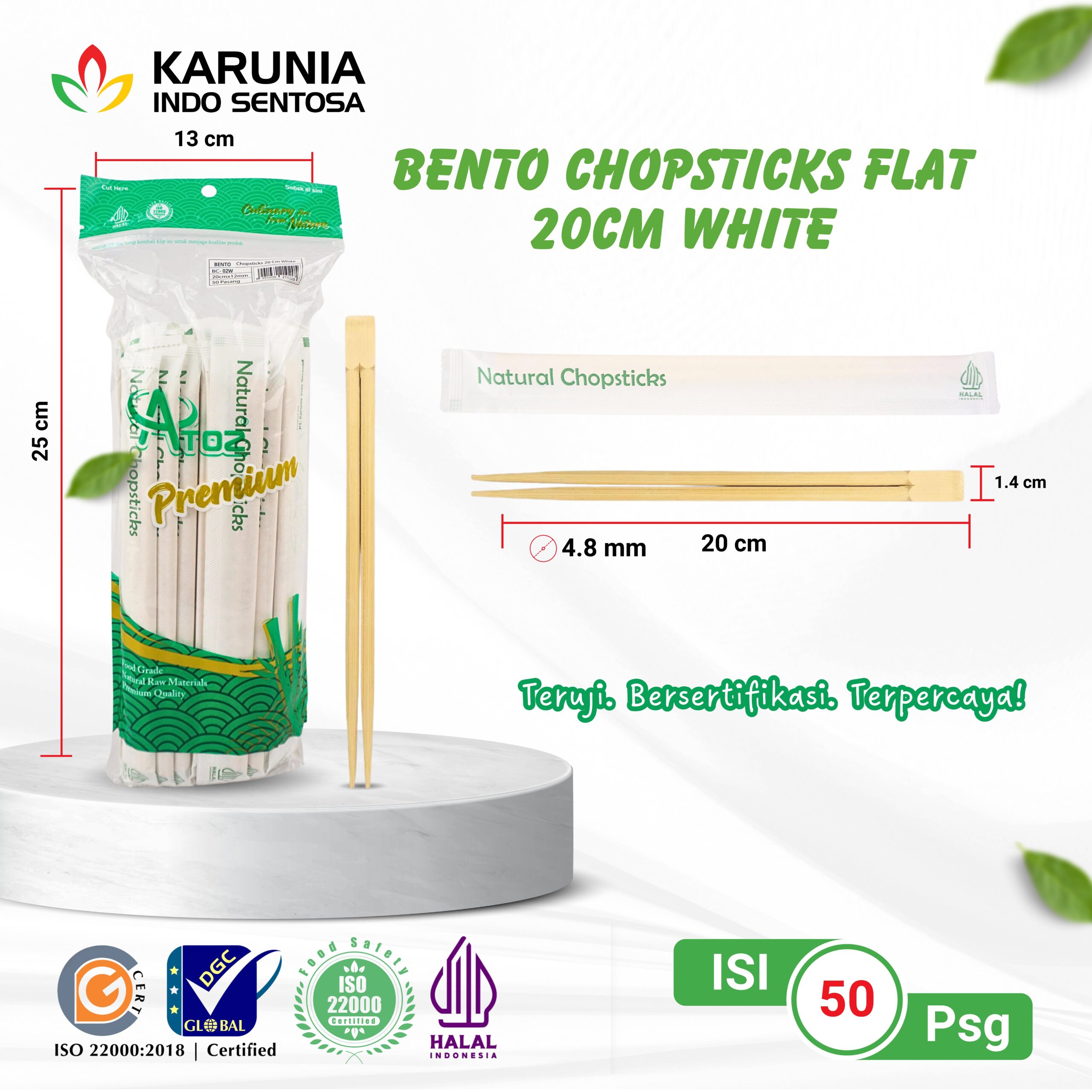 BENTO CHOPSTICKS FLAT 20CM WHITE