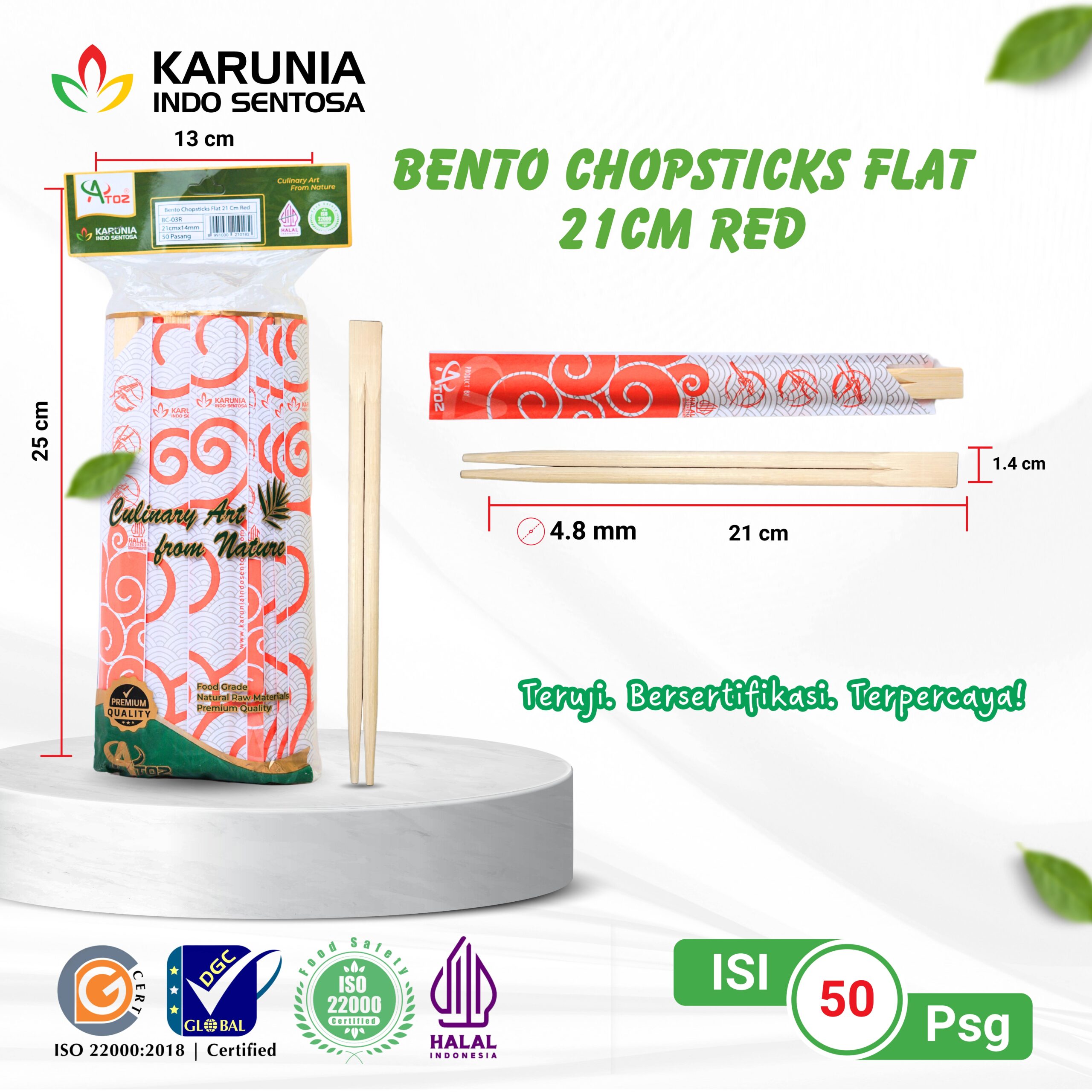 BENTO CHOPSTICKS FLAT 21CM RED